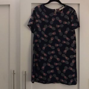 Silk pineapple print blue mini dress